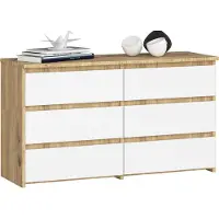Akord Kleine Kommode CL100 Eiche Artisan, Weiß 6 Schubladen B100 x H57 x T35 cm