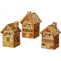 Christmas Decoration Teelichthalter Keramik 15cm Lebkuchenhaus Form 1 Stück sortiert Braun