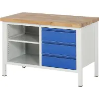 RAU Werkbank mit Ablageboden - Fachboden - 3 Schubladen - 180:3 - 840 x 1.250 x 700 mm (HxBxT) - Traglast 1.250 kg - Buche