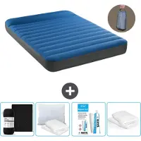 Intex Airbed - Doppelbett - 137 x 191 x 22 cm - Blau - Inklusive Pumpe - Spannbettuch - Küssen - Reperaturset en Kissenschutz