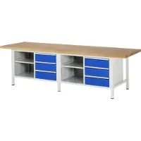 RAU Werkbank höhenverstellbar 8462A2, B3000xT900xH840-1040mm, 6x Schublade-TA