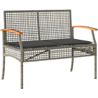 vidaXL Gartenbank mit Kissen Grau Poly Rattan Akazienholz