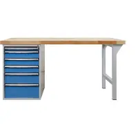 Proregal Werkbank Rhino Plus mit 6 Schubladen | HxBxT 84x150x70cm | Traglast 500kg | Lichtgrau/Lichtblau