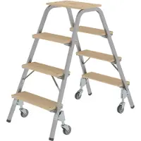 MUNK Günzburger Steigtechnik MUNK Stahl-Holz-Tritt mit Brems-Lenkrollen 4 Stufen