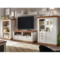 Furn.Design Wohnwand "Hemsby" in weiß Pinie und Eiche Wotan Landhaus Schrankwand 4-teilig