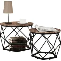 VCM 2er Set Holz Metall Beistelltisch Couchtisch Sofatisch Nachttisch Helaro M