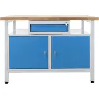 Proregal Werkbank Rhino mit Einzelschublade + 2 Türen | HxBxT 84x120x60cm | Traglast 300kg | Lichtgrau/Lichtblau