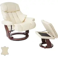 Robas Lund MCA Relaxsessel Windsor XXL, TV-Sessel Hocker, Echtleder 180kg belastbar creme, Walnuss-Optik