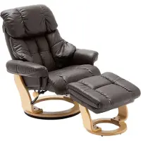 Möbelando Relaxsessel >Carl I< mit Hocker, bis 130 kg belastbar, drehbarer Fernsehsessel mit Liegefunktion, Echtleder braun, Gestell Holz natur
