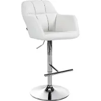 DELUKE Barhocker TUBEL - Kunstleder Weiß 57x59x97 cm Silber | Barstuhl Höhenverstellbar Mit Lehne Drehbar Tresenhocker Tresenstuhl Kneipenhocker Kneipenstuhl