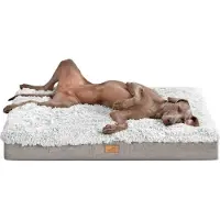 Tierlando Orthopädische Hundematratze PABLO Shaggy ORTHO PLUS - Größe: 80x60cm | Farbe: 20 Weißgrau