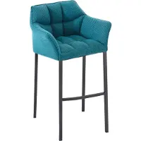 DELUKE Barhocker GIBEL - Stoff Türkis 64x48x110 cm Schwarz | Barstuhl Mit Lehne Tresenhocker Tresenstuhl Kneipenhocker Kneipenstuhl