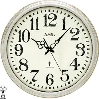 AMS 5559 Wanduhr Funk Funkwanduhr analog rund silbern Antik-Optik