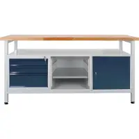 Proregal Werkbank Giant Rhino mit Ablagefach + 3 Schubladen + Regalfach + 1 Tür | HxBxT 84x170x60cm | Traglast 500kg | Lichtgrau/Anthrazitgrau