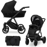 Kunert Kinderwagen IVENTO Sportwagen Babywagen Babyschale Komplettset Kinder Wagen Set 2 in 1 (Deep Black, Rahmenfarbe: Schwarz)