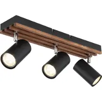 Globo Lighting Strahler Metall schwarz matt, Holz dunkelbraun, Metall schwarz matt, Dreh-/Schwenkbar, LxBxH: 410x80x125mm, AL: 125mm, exkl. 3x GU10 25W 230V