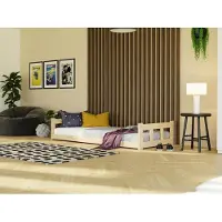 Benlemi Niedriges Einzelbett mit Kopfteilen FENCE 2-in-1 aus Holz 80x200 cm Transparente matte Wachslasur
