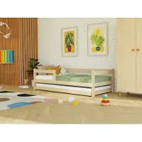 Benlemi Einzelbett aus Holz SAFE 5-in-1 mit Barriere und Ausziehbett 90x160 cm Marineblau, Mit offenem Eingang