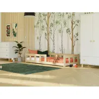 Benlemi Niedriges Einzelbett FENCE 4-in-1 mit Barriere 140x200 cm Dunkelgrau, Mit einem Rausfallschutz rechts