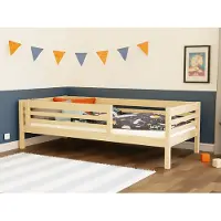 Benlemi Hohes Kinderholzbett TULY mit Barriere 80x180 cm Pastellrosa, Mit offenem Eingang