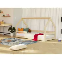 Benlemi Niedriges Hausbett SAFE 8-in-1 aus Holz mit Barriere 90x180 cm Marineblau, Mit zwei Barrieren