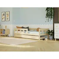 Benlemi Holzeinzelbett FENCE 4-in-1 mit Barriere und Aufbewahrungsschublade 90x190 cm Salbeigrün, Mit offenem Eingang