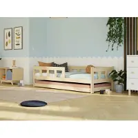 Benlemi Holzeinzelbett FENCE 4-in-1 mit Barriere und Ausziehbett 80x160 cm Salbeigrün, Mit offenem Eingang
