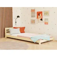 Benlemi Niedriges Kinder-Einzelbett TULY mit Kopfteil 90x200 cm Salbeigrün
