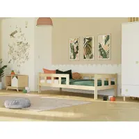 Benlemi Holzeinzelbett FENCE 4-in-1 mit Barriere 140x200 cm Ziegel, Mit einem Rausfallschutz links