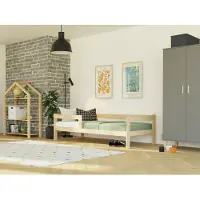 Benlemi Einzelbett aus Holz SAFE 5-in-1 mit Barriere 140x200 cm Unlackiert, Mit einem Rausfallschutz