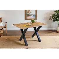 Casa Massiva Esstisch Tiger 120 x 80 cm, Mangoholz massiv & naturfarben, Baumkantentisch mit X-Metallgestell in Schwarz, echte Baumkante, Esszimmertisch in Vintage-Optik