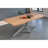 Casa Massiva Baumkantentisch 260 x 100 cm Dana, massiver Esstisch Eiche, Esszimmertisch mit silbernem Spider-Gestell aus Metall, echte Baumkante, pflegeleichter Holztisch