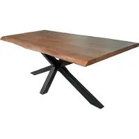 Casa Massiva Esstisch 240 x 100 cm Cali, Baumkantentisch nussbaumfarben, Akazienholz massiv, Spider-Gestell aus Metall Schwarz, aufgedoppelte Kanten 25+25 mm
