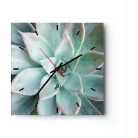 ARTTOR Wanduhr - Quadrat - Glasuhr - Blau Blätter Agave - 40x40cm - Schleichendes Uhrwerk - Lautlos - zum Aufhängen bereit - Dekoration Modern - Wanddekoration aus Glas - C3AC40x40-4628