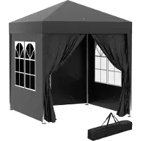 Welikera Faltpavillon, Bierzelt, 4 abnehmbare Seitenwände, 2 Fenster, Metallrahmen, 2 x 2m, Schwarz