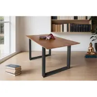 Casa Massiva Esstisch 140x80 cm Atlanta, Akazienholz massiv + nussbaumfarben, Esszimmertisch mit Schweizer Kante, U-Metallgestell Schwarz, massiver Holztisch, Tischplatte 26mm