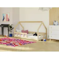 Benlemi Niedriges Hausbett für Kinder FENCE 6-in-1 mit Barriere 90x200 cm Weiß, Mit offenem Eingang