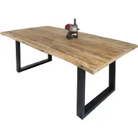 Casa Massiva Esstisch Derek 160 x 85 cm, Mangoholz massiv, lackiert & naturfarben, Baumkantentisch mit U-Metallgestell in Mattschwarz, echte Baumkante, 26 mm