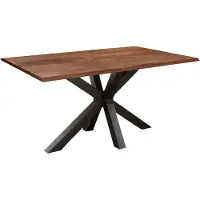 Casa Massiva Baumkantentisch 140 x 80 cm Spyro, Akazienholz nussbaumfarben & massiv, Esszimmertisch mit mattschwarzem Spider-Metallgestell, Platte 26 mm