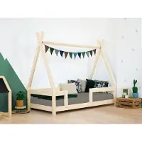 Benlemi Kinderholzbett NAKANA in Form eines Tipis mit Seitenteil 90x180 cm Petroleum