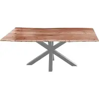 Casa Massiva Esszimmertisch 140x80cm Toledo, echte Baumkante, Akazienholz naturfarben, massiver Baumkantentisch mit Spider-Gestell Silber