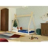 Benlemi Niedriges Kinderbett SAFE 9-in-1 in Tipi-Form mit Barriere 90x190 cm Ziegel, Mit einer Barriere