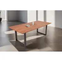 Casa Massiva Esstisch 200x100 cm Porto, Akazienholz massiv + nussbaumfarben, Esszimmertisch mit gerader Kante, Holztisch mit schwarzem U-Gestell, Industrial-Design, Tischplatte 26 mm