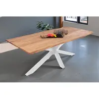 Casa Massiva Baumkantentisch 300 x 100 cm Dana, massiver Esstisch Eiche, Esszimmertisch mit weißem Spider-Gestell aus Metall, echte Baumkante, pflegeleichter Holztisch