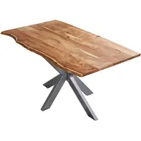 Casa Massiva Esstisch 120x80cm Benni, Akazienholz massiv + naturfarben, echte Baumkante, Baumkantentisch mit Spider-Metallgestell Silber, Esszimmertisch mit Tischplatte 26mm