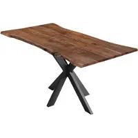 Casa Massiva Esszimmertisch 160x85cm Lyon, echte Baumkante, Akazienholz nussbaumfarben, massiver Baumkantentisch mit Spider-Gestell Mattschwarz, Esstisch im Industrial-Design