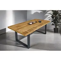 Casa Massiva Esstisch 160 x 85 cm Libro, Mangoholz massiv & raue Oberfläche, Esszimmertisch mit U-Metallgestell in Schwarz