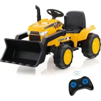 Costway 12V Kinder Sitzbagger, Kinderbagger mit Verstellbarer Grabschaufel, LED-Scheinwerfern, Musik, Hupe, USB & Sanftanlauf, elektrisches Sandbagger für Kinder von 3 bis 8 Jahren