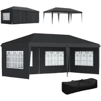 Welikera Pavillon ca. 3x6m Wasserdicht Pop-up Faltpavillon mit 4 Seitenwänden, Fenster UV-Schutz Tragetasche Schwarz