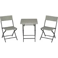 Slyrun 3-tlg. Gartensitzgruppe mit 2 Klappstühlen und 1 Klapptisch, Rattanoptik, Metallrahmen, hellgrau - Klappmöbel für Balkon und Garten